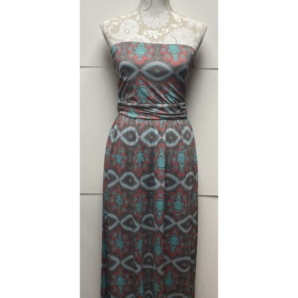 Filly Flair Strapless Maxi Dress‎ Size M Pinks, Teal & Brown Excellent Condition - Picture 1 of 11